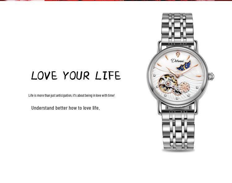 Genuine Automatic Mechanical Waterproof Watch for Women - Trendy Multi-Functional with Day, Date, Month, Year, and Starry Design.