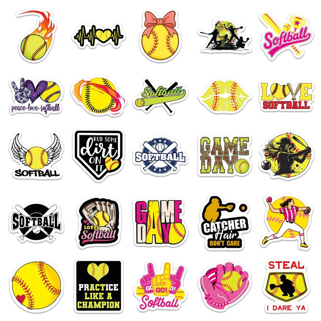 50 Baseball Cartoon Sports Stickers for Scooter, Speaker, Desktop, Headphones