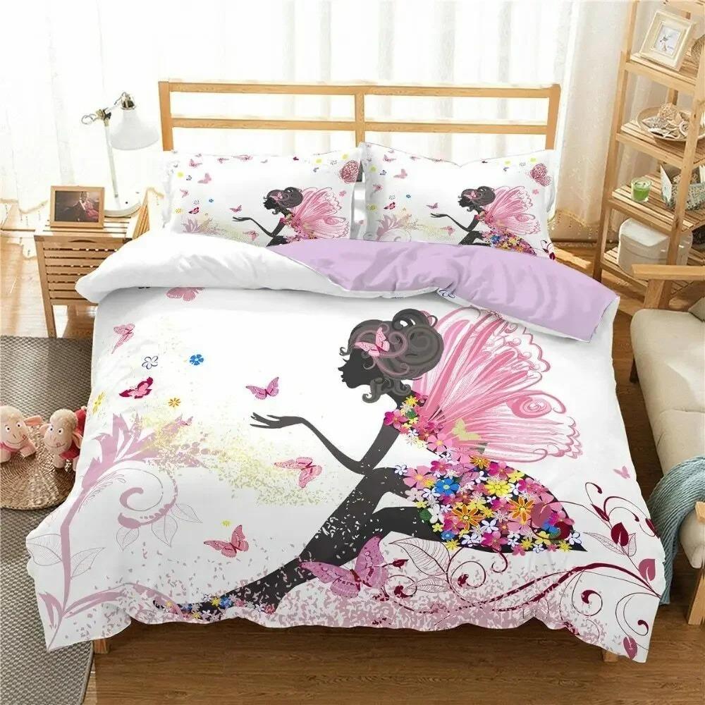 Romantic Style Duvet Cover Fairy Girl with Wings Pattern Bedding Set Women Couple Flying Butterflies Polyester Comforter Cover