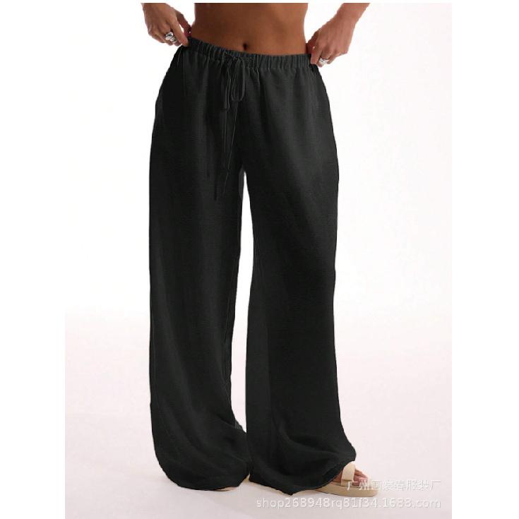 Drawstring Loose Solid Color High-Waisted Wide-Leg Pants Casual Pants 2026 Spring Women's Fashion