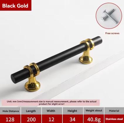 12 Pcs Modern Zinc Alloy Black Gold Door Handles Kitchen Cabinet Handles Solid Drawer Knobs Fashion Furniture Handle Hardware