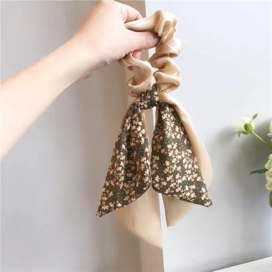 Hair Tie Floral Print Bowknot Ribbon Hair Rope Easy to Wear Bun Half-Tied Hairstyles Ponytail Holder Hair Accessory