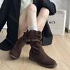 Comemore Damskie Botki na Grubym Obcasie Botki do Połowy Łydki Damskie Jesienne Buty Casualowe Jednolite Zamszowe Kowbojki Bota Feminina