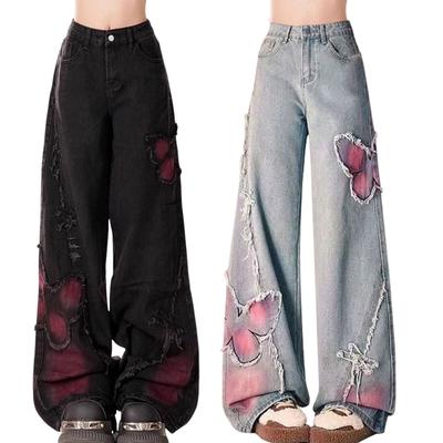 Women's Trousers Large Size Stretch Jeans Loose Semi-Elastic Pants