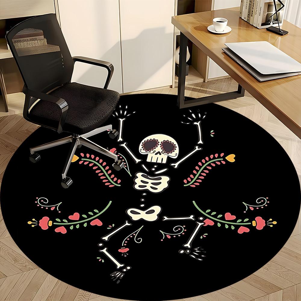 1pc Skeletal Flowers Office Round Area Rug, Mat Suitable For Office, Under Office Chairs Bedroom Living Room Home Decor, Room Deco