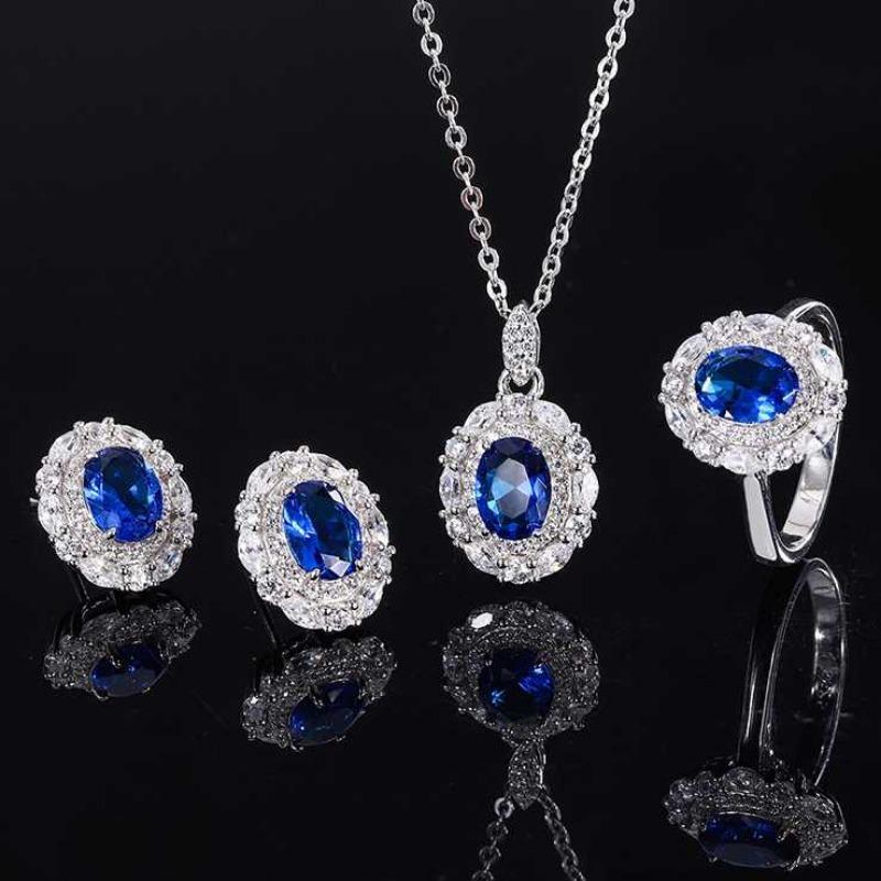 SACE GEMS 925 Sterling Silver Zircon Ring Earrings Pendant Necklace Jewelry Sets Wedding Party Gifts