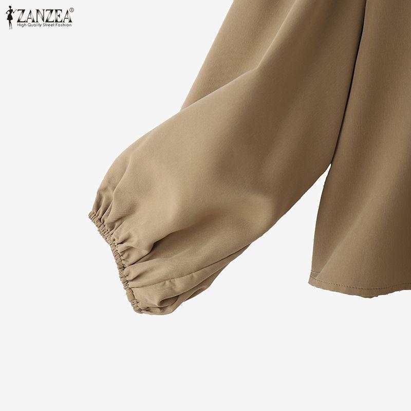 ZANZEA Women Loose Classic Collar Solid Color Long Sleeve Blouse
