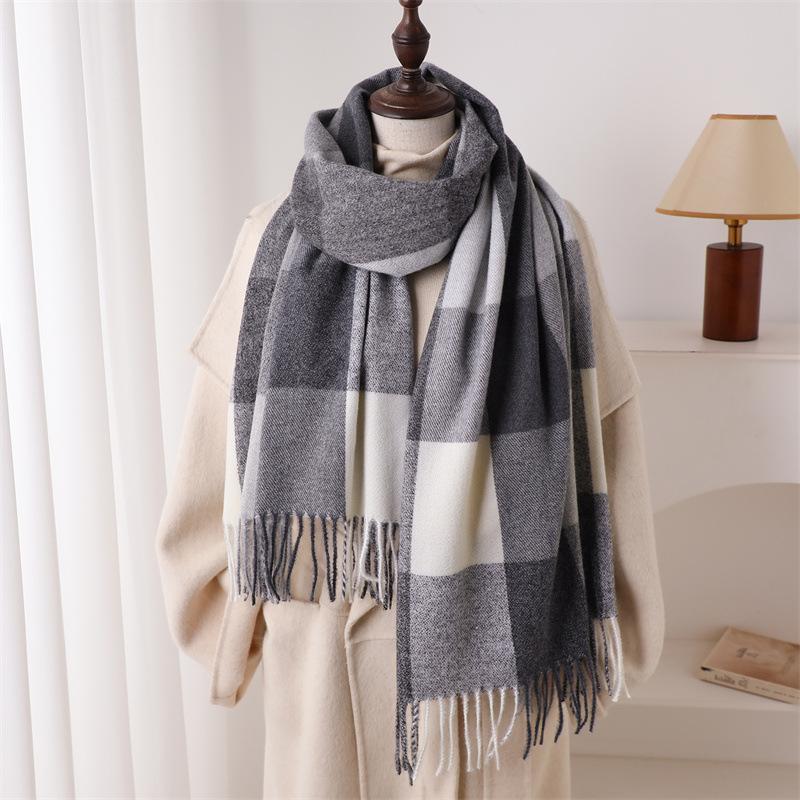 

Роскошный шарф-палантин в клетку радужной расцветки, дизайнерский, зимний, женский, кашемировый, уличный, одеяло, шейный платок, обертывание, пашмина, кисточки, теплый, для леди 63x200cm