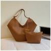 2026 Autumn Korean Woven Texture Bucket Bag - Trendy Large Capacity Shoulder Bag for Women and Kids