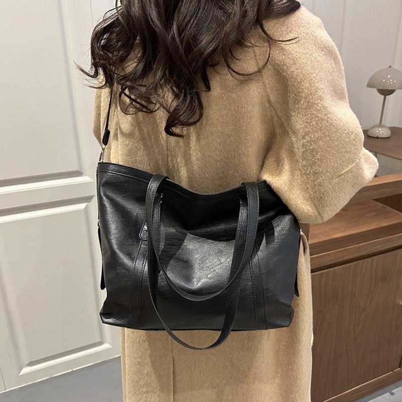 Large Sized Tote Bags For Women Soft PU Leather Pure Color Large Capacity Shopper Shoulder Crossbody Bag Quality Handbags