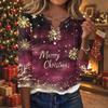 Women's Casual Christmas Print V-Neck Button Three-Quarter Sleeve T-Shirt