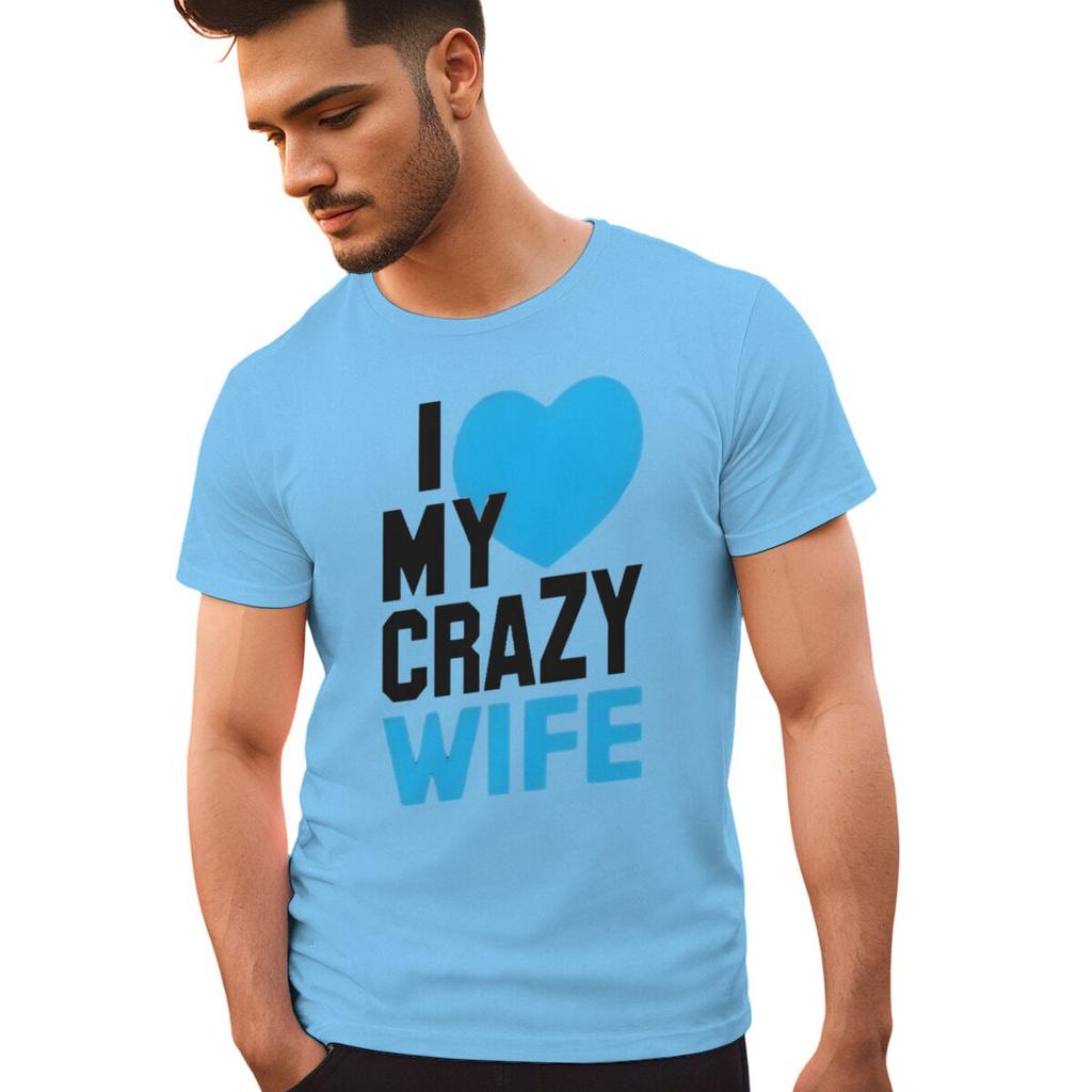Fun Heart Print I Love My Crazy WifeHusband Pattern Couple T Shirt Casual Lovers Matching Tops Women Men Valentine Tshirts Gift