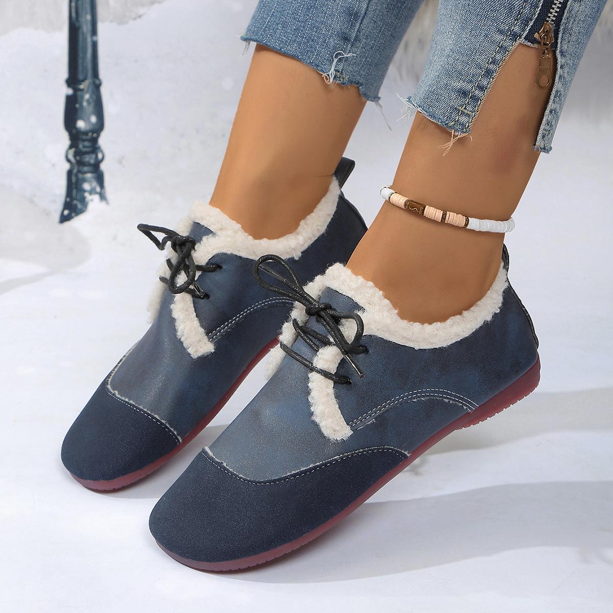 

Fashion Large Size Retro Velvet Warm Flat Sole Single Shoes for Women in Winter 2024, New Lace Up Round Toe Hairy Women s Cotton Shoes 36