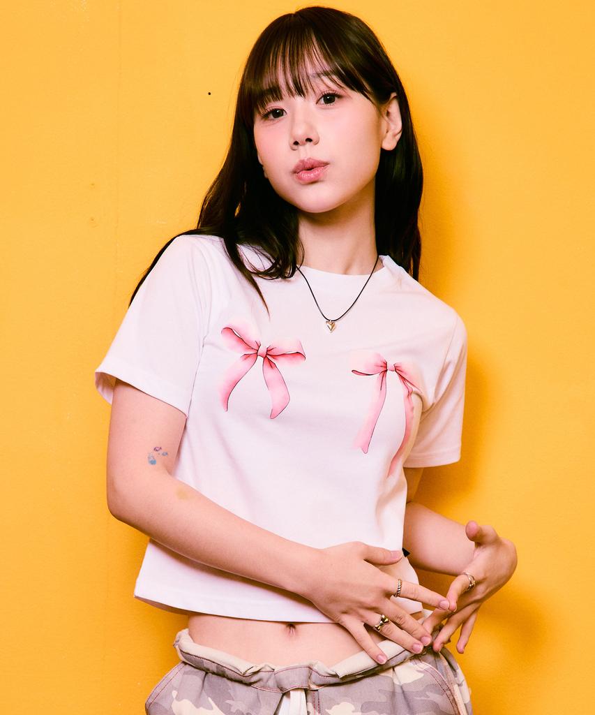 Deulousi Dw Ribbon Crop Short Sleeve T-Shirt 2 Colors