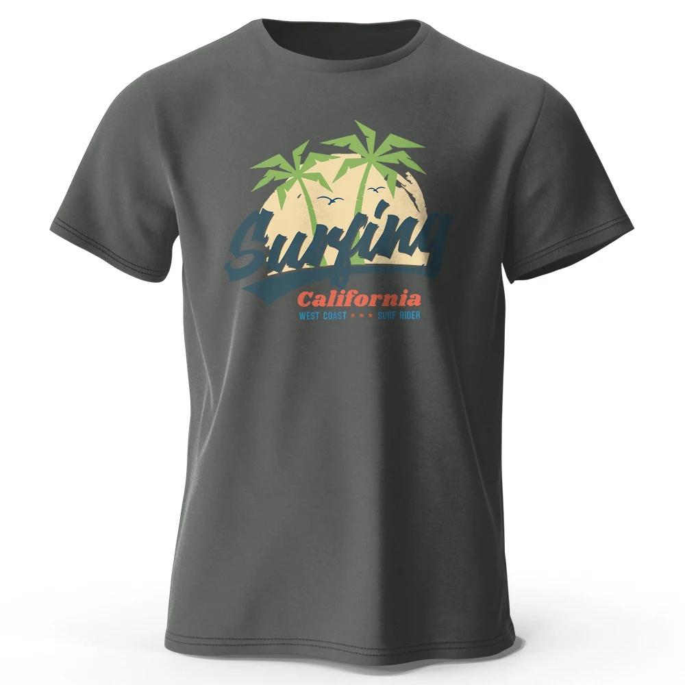 Vintage Surfing Carlifornia Men's Graphic Print T-Shirt 100% Cotton O-Neck Short Sleeve Tops Oversized Style Tees for Holiday