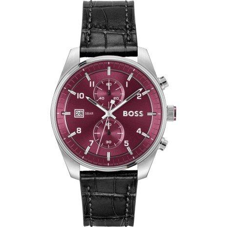 BOSS Skytraveller Red Dial Black Leather Men's Quartz Watch 1514193