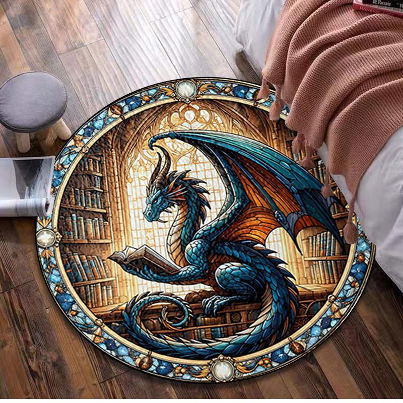

1Pc Dragon Circular Print Rug - home decoration Carpet For Living Room Bedroom Flooring Computer Chair Area Rug 80x80cm( 31x31in)