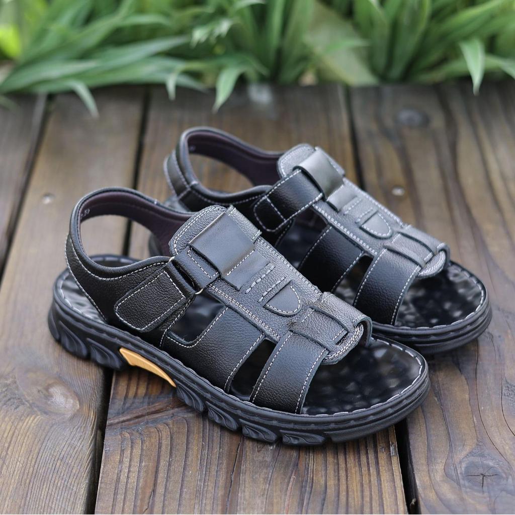 Men's Leather Roman Sandals: Non-Slip, Thick-Soled Beach Shoes