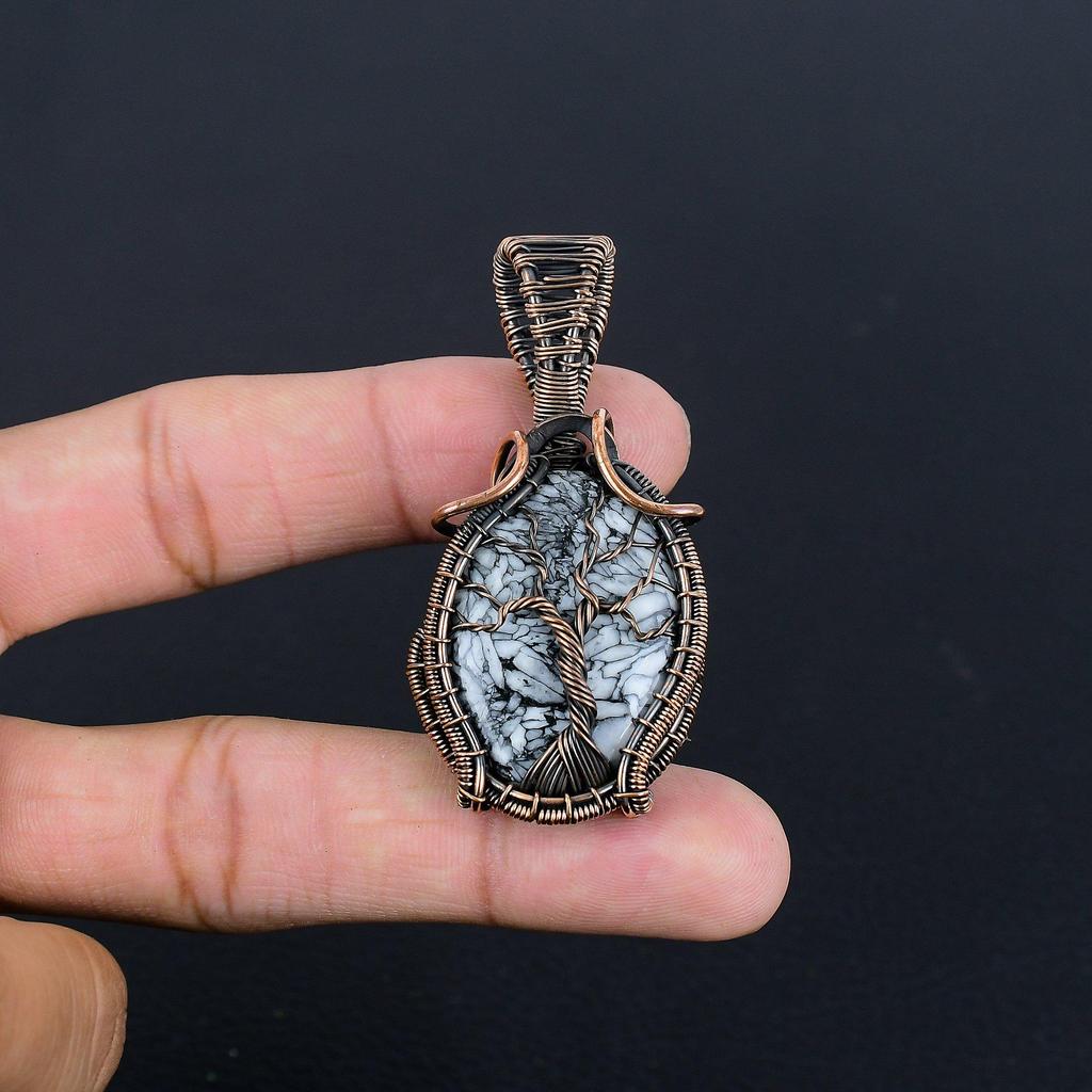 Pinolith 999 Copper Wire Wrapped Pendant, Handmade Gemstone Pendant , Gift For Mom Antique Jewelry