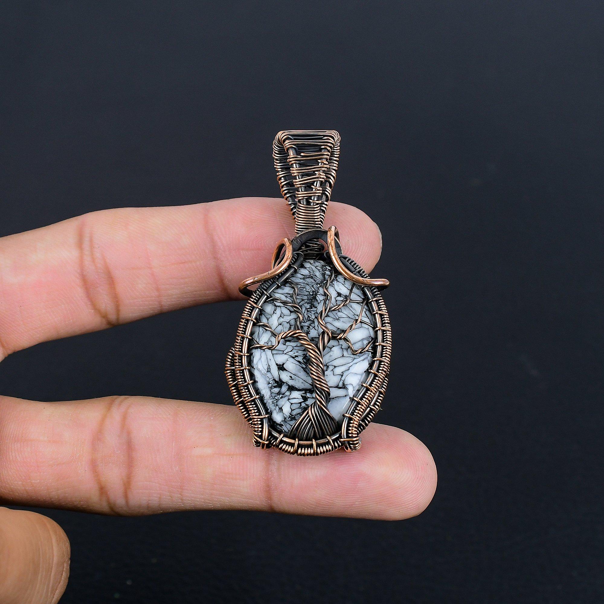 

Pinolith 999 Copper Wire Wrapped Pendant, Handmade Gemstone Pendant , Gift For Mom Antique Jewelry 2.55 Inches