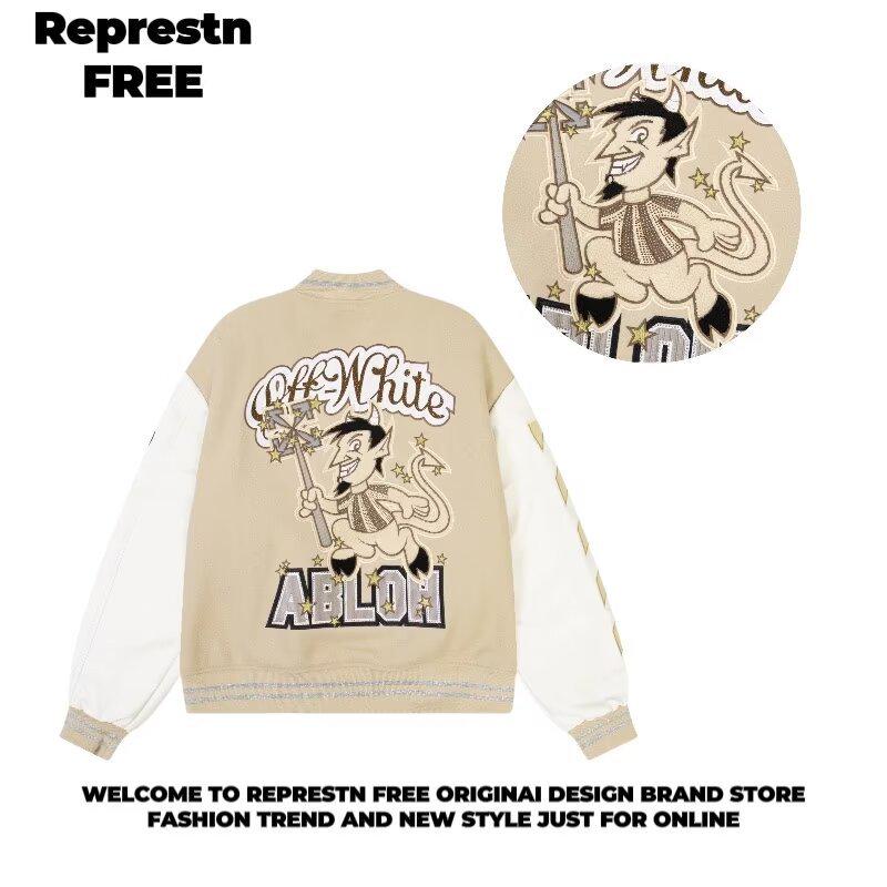Tide Brand AC Milan Embroidery Leather Sleeve Baseball Jacket