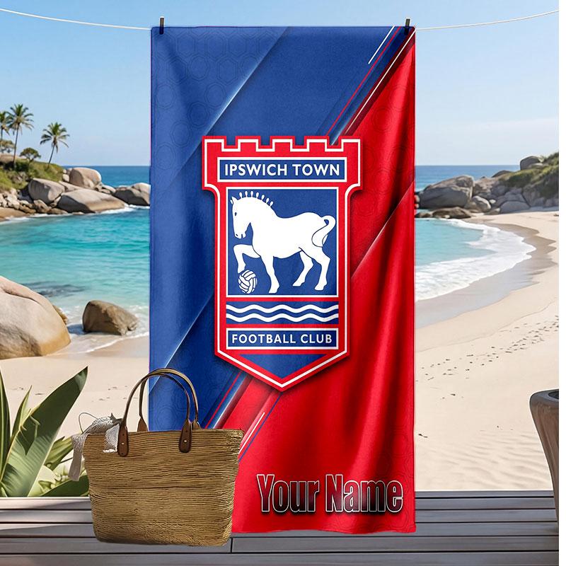 Ipswich Town Personalized Printed Beach Towel Soccer Logo Support Custom Name Text Absorbent Towel For Sport Travel Special Gift