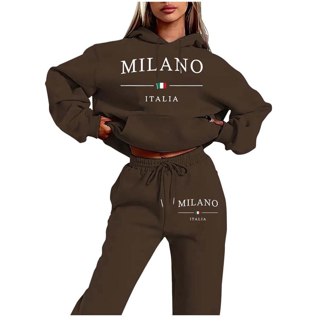 MILANO Plus Size Trendy Fleece Sweatshirt Set with Letter Print for Women