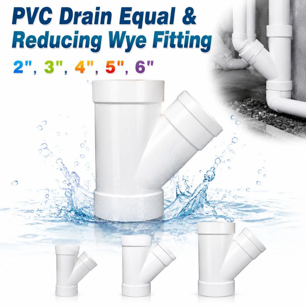 Y-Shaped PVC Drain Wye Fitting 2",3",4",5",6" Drain Pipe Joint  Pipeline Accessories