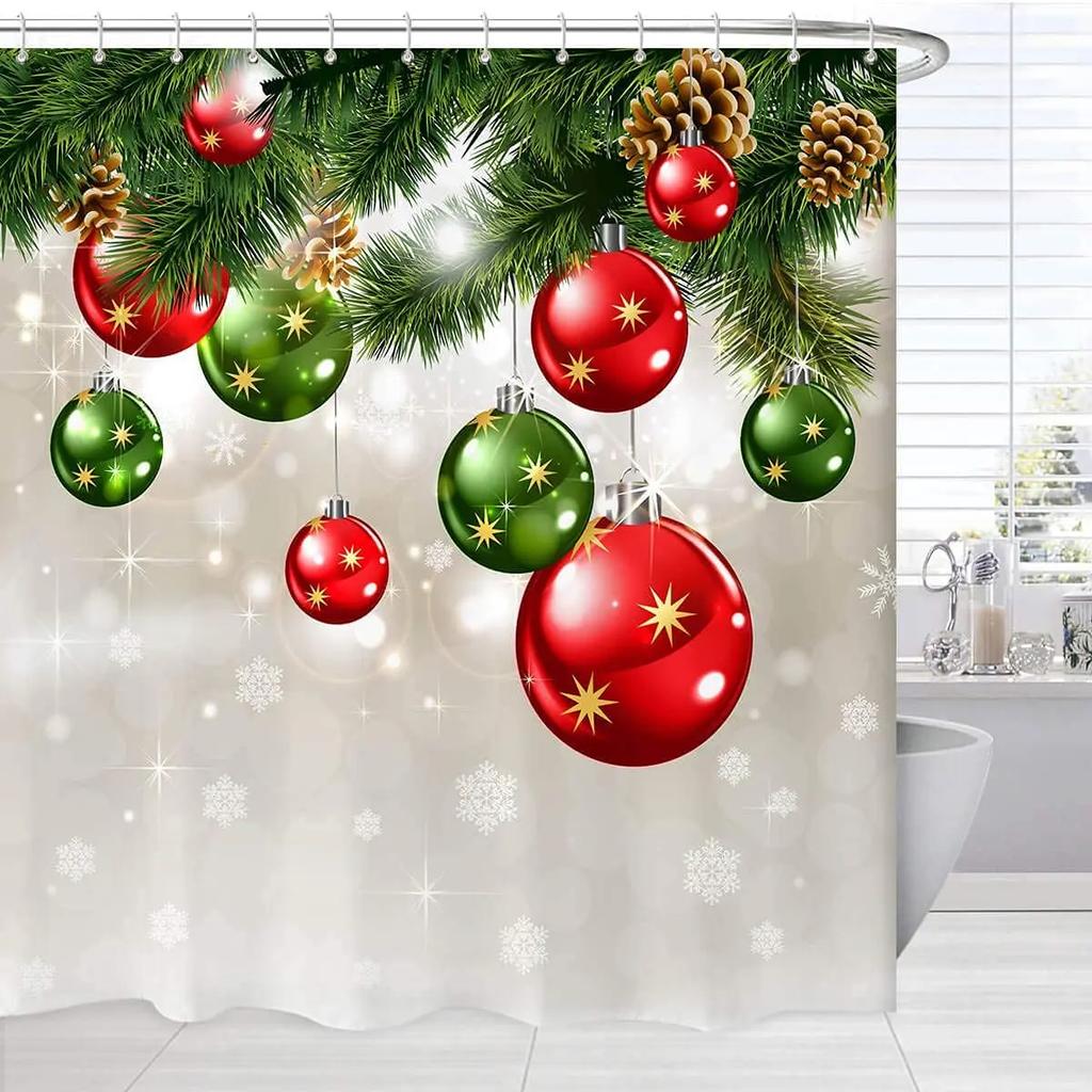 Christmas Shower Curtain Fireplace Gifts&Socks New Year Holiday Bathroom Decor Red Shower Curtains for Christmas Bathroom Sets