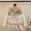Winter Fur Collar Women White Jacket Ladies Vintage Short Warm Puffer Coat Female Parka Outerwear