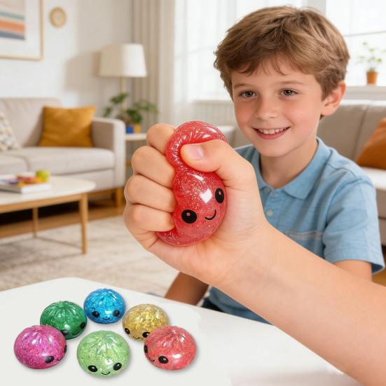 Glitter Dumpling Squeeze Toy Smiling Expression Steamed Bun Fidget Toy Stretchy Decompression Simulation Dough Ball Desk Toy