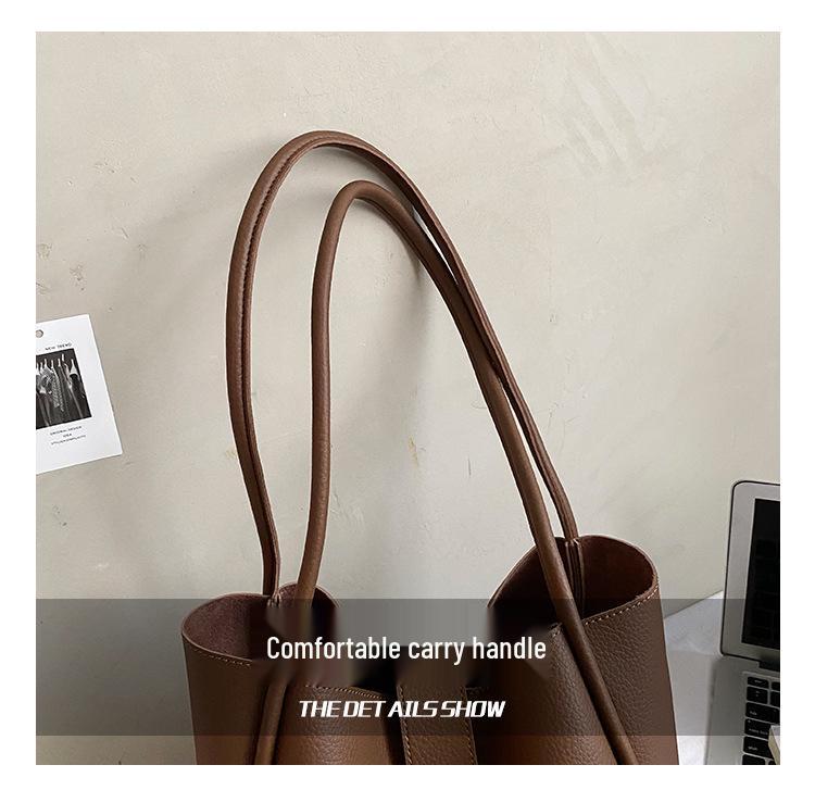 Women's Large Capacity Retro Commuter Tote Bag, Winter 2025, Soft Leather, High-end Shoulder Bag