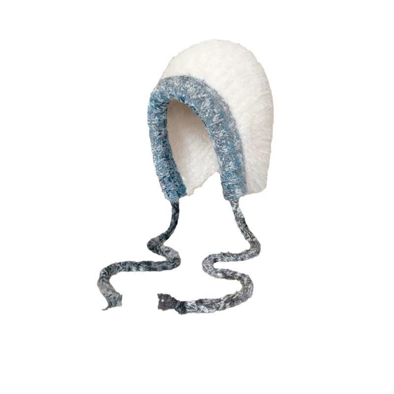 Fashion plush mixed-color knitted hat, warm, windproof, ear protection, wool hat, small and versatile headgear