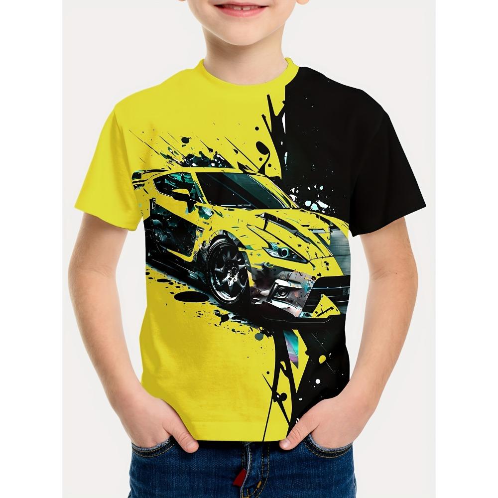 Boys' neon green and black racing pattern T-shirt