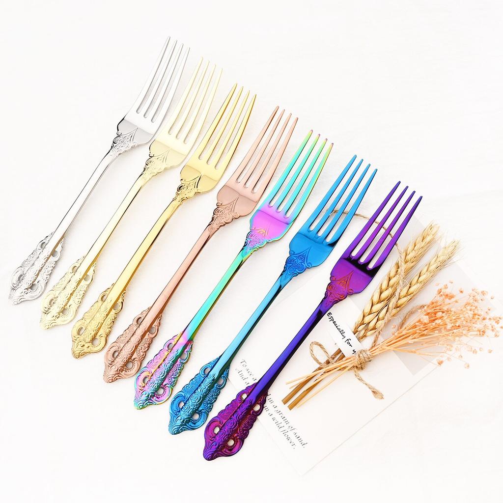 4Pcs Colorful Dinner Fork Stainless Steel Dinnerware Cake Fork Cutlery Fruit Salad Fork Dessert Fork Flatware Set