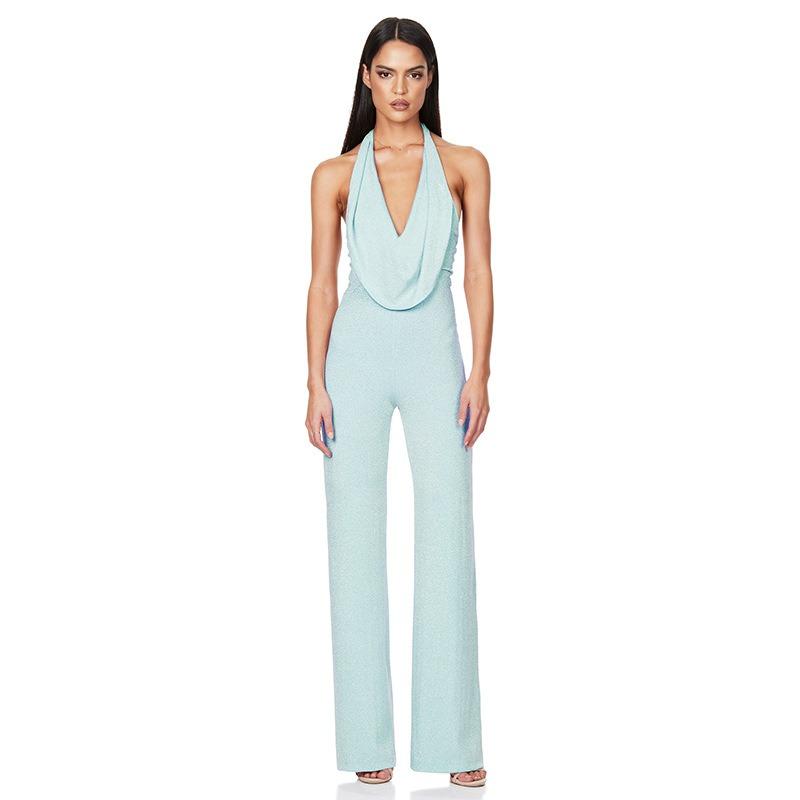 Dame sommerjumpsuit med halterneck og ermeløs passform