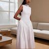2025 Summer European & American Women's Sleeveless High Neck Solid Color Waist-Cinched Dress