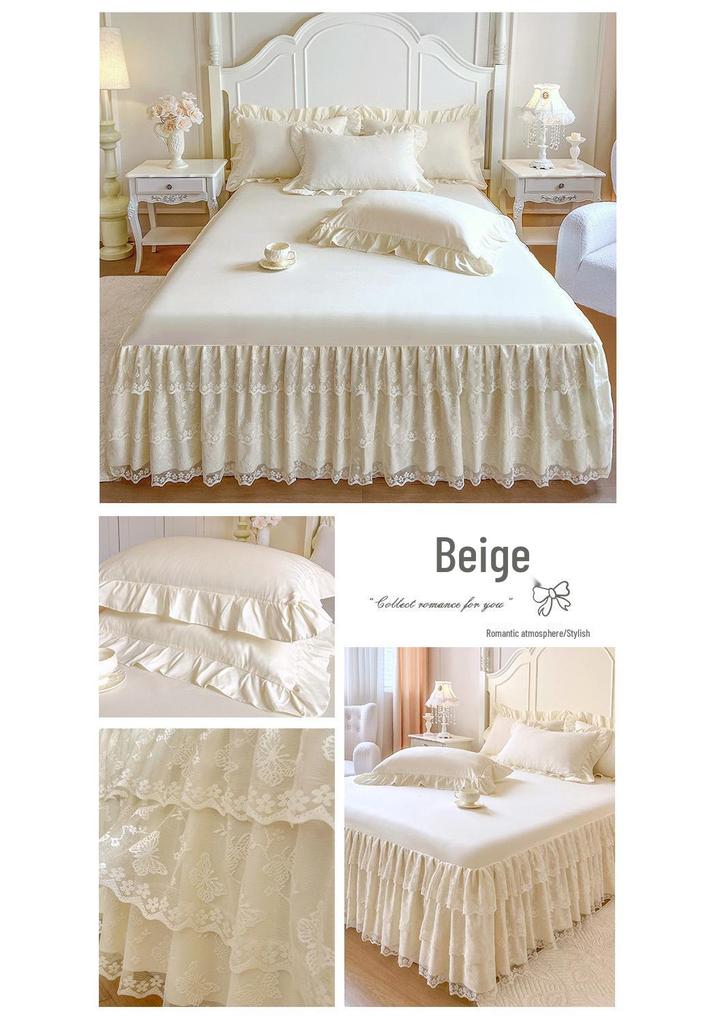 European Style Lace Trim Bed Skirt: Anti-slip, Single Piece Cover for 1.5m-2.2m Beds