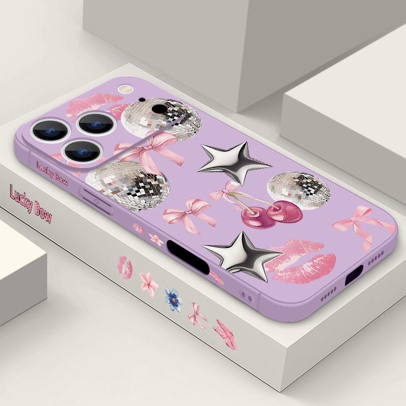 Für iPhone 17 Pro Max Hülle Kirsch-Schleifen Lippen Discokugel Weiches Silikon Lanyard Hülle Für iPhone 16 Pro Max Hülle iPhone 15 14 13 12 11 16E