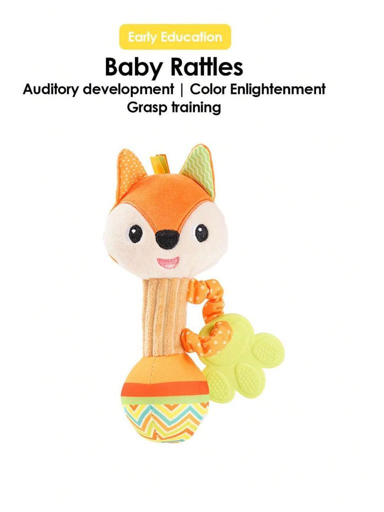 Plush Baby Teether and Rattle Toy with Hand Grip - Educational and Soothing Crib Mobile for 0-1 Year Olds