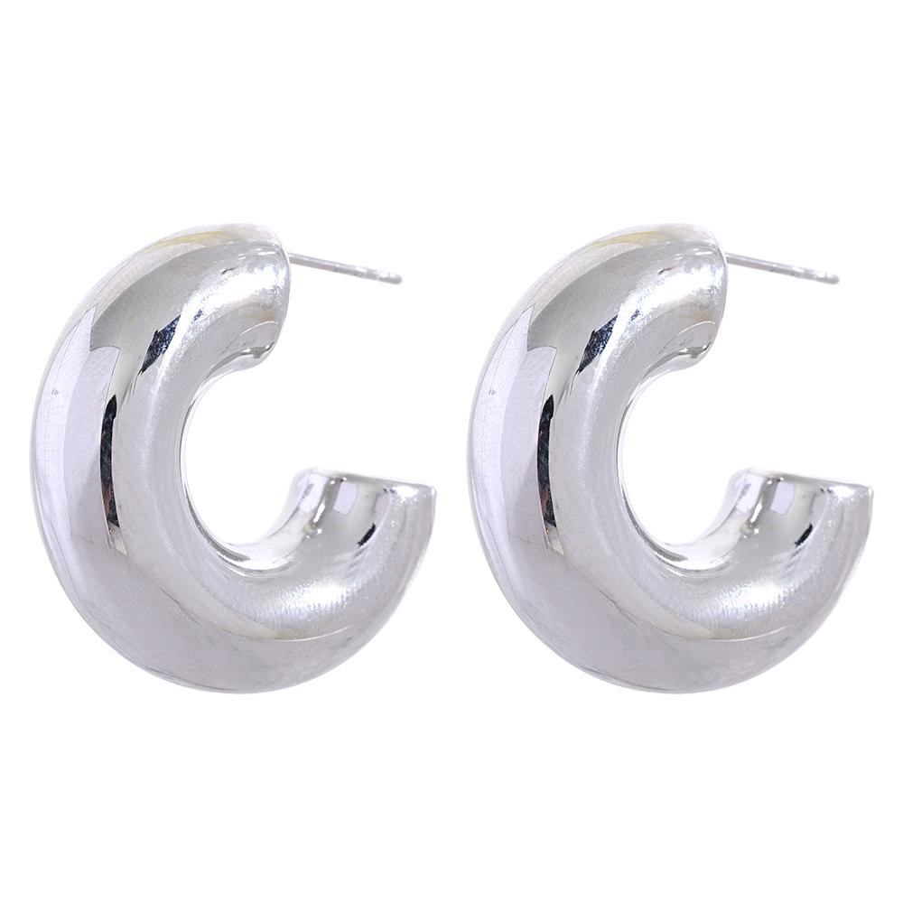 

Yhpup Thick Stainless Steel C Shape Chunky Huggie Earrings Waterproof Metal Texture PVD Plated Fashion Jewelry Anti Allergic