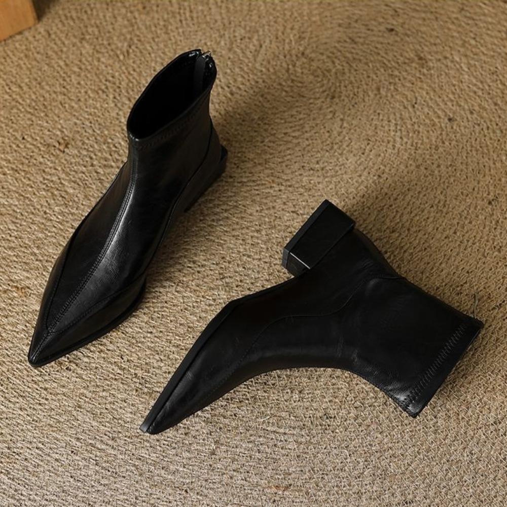 Fashion Pointed Elastic Thin Boots Women's 2025 Autumn Winter New Thick Heel Short Boot Women's Retro Brown Chelsea Boot Medium Boots