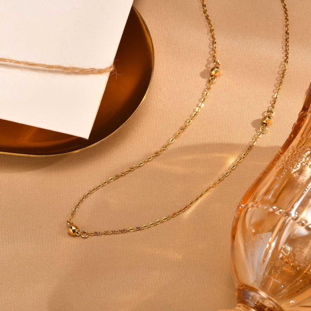 Minimalist Round Bead Necklace 18K Gold Plated for Women Gold Color Stainless Steel Flat Rolo Chain Jewelry Gifts
