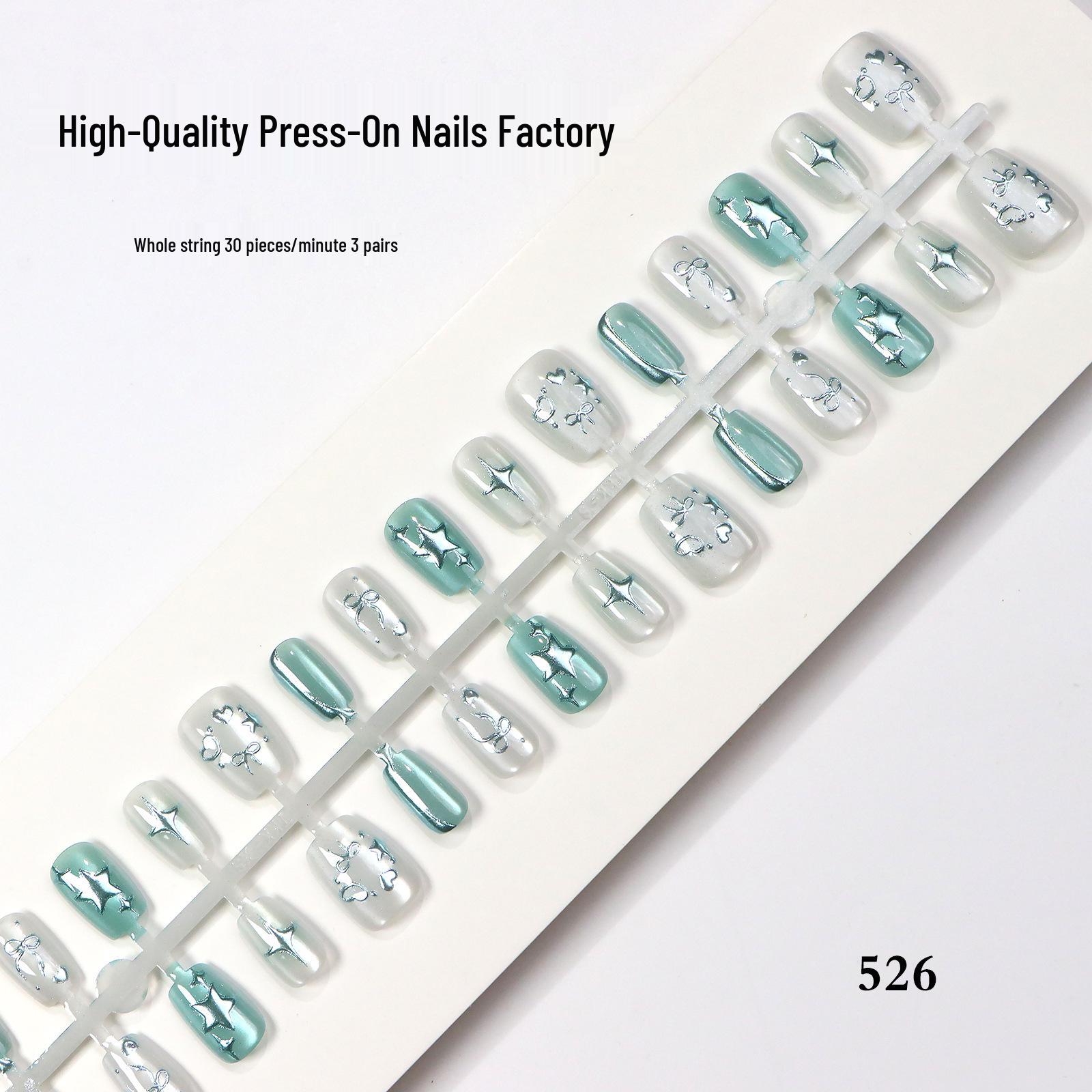 White Moonlight Ice Cat Eye Press-on Nails - High Quality Gilded Blue Starry Sky Design, Fresh Manicure Tips.