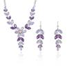 Vintage Purple Zircon Flower Leaf Tassel Necklace Earrings for Women Wedding Party Accessories Jewelry Sets with Box