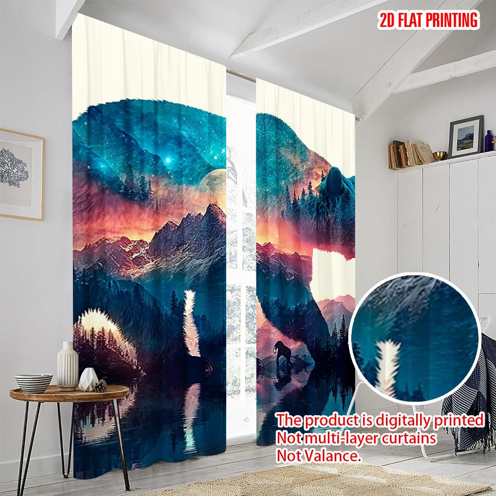 2pcs   plane printing Minimalist Curtains black bear Durable 100% Polyester Fabric (without rod) Decorations Inside Perfect for