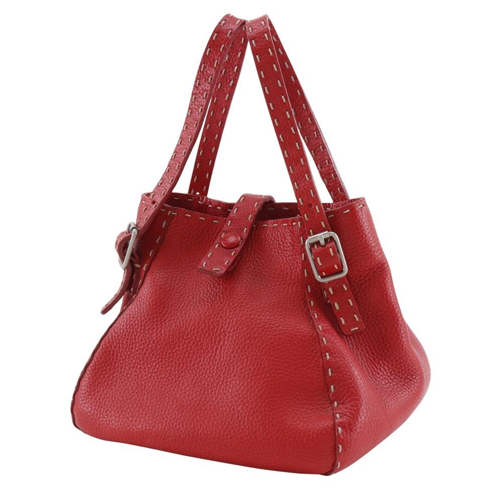 Fendi Celeria Handbag Red Leather Women Used