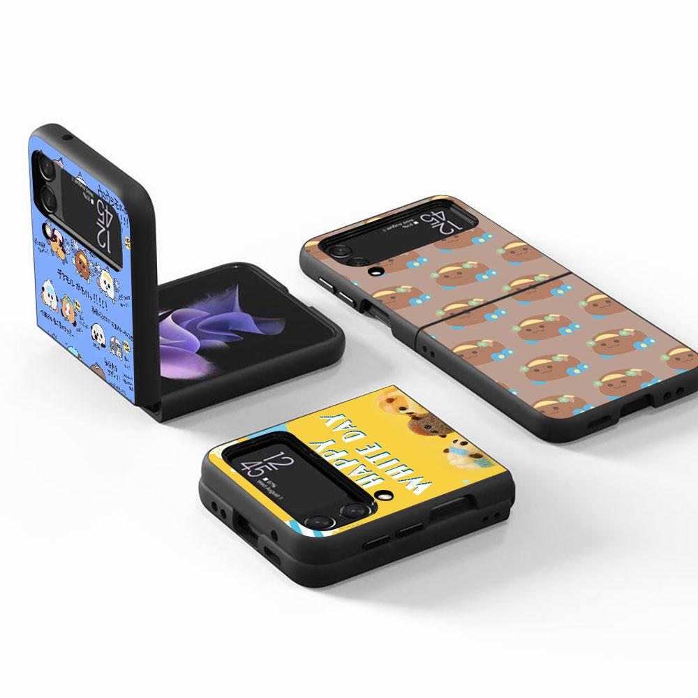PUI PUI MOLCAR Cute Case for Samsung Galaxy Z Flip4 Flip3 5G PC Hard Cell Phone Shell Z Flip 4 3 Black Coque Zflip4 Zflip3 Cover