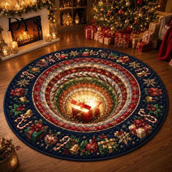 Tapis de zone de vacances Noël Tapis 3D, Tapis rond décoratif à illusion Tapis optique Tapis de sol, Festif pour la décoration intérieure de la maison Salon Doux Confortable