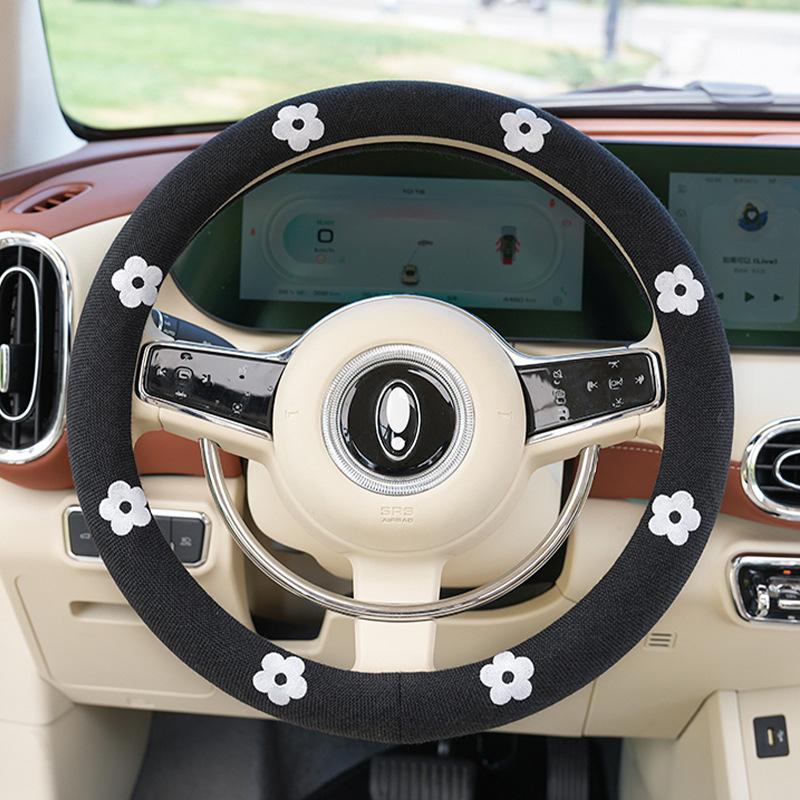 Decoration Knitted Styling Interior Accessories Product Universal Car Cute Daisy Flower Steering Wheel Cover Car Interior